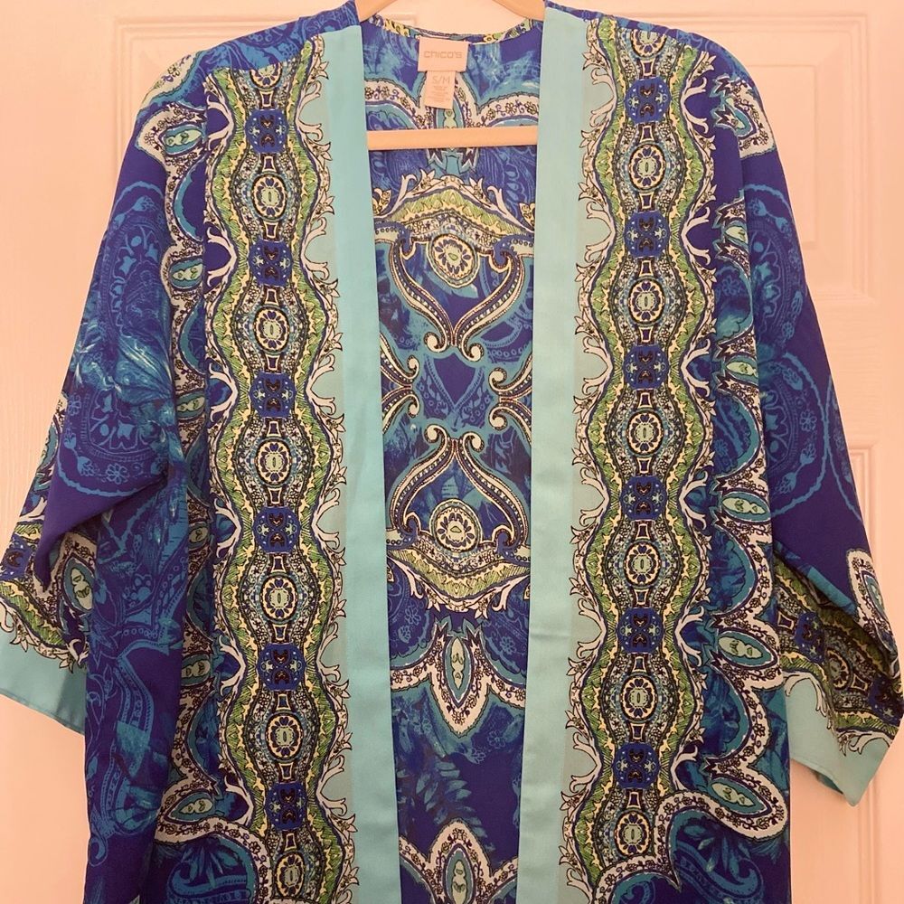 Chico Lightweight Teal Paisley Poncho/Coverup NWOT